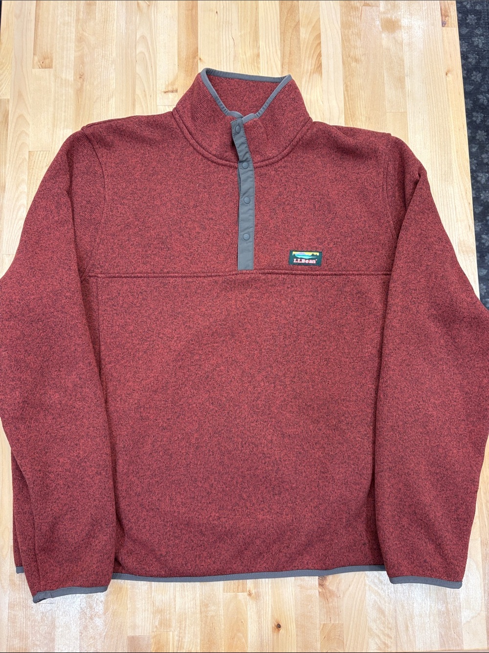 LL BEAN 1/4 Snap Up Sweater Fleece Pullover Men’s XL REG Heathered Burgundy
